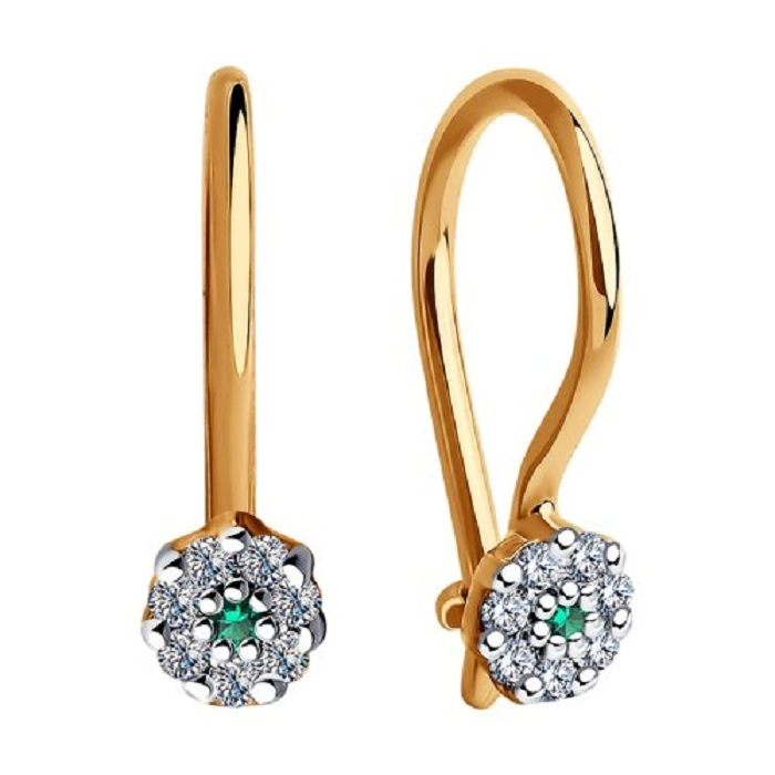 Серьги из красного золота 585 пробы с фианитами