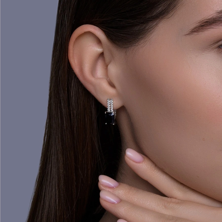 Серьги из белого золота с агатами и фианитами