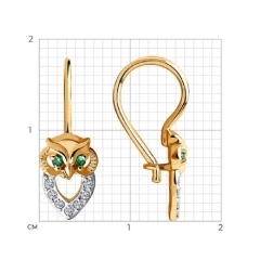 Серьги «Сова» из красного золота 585 пробы с фианитами