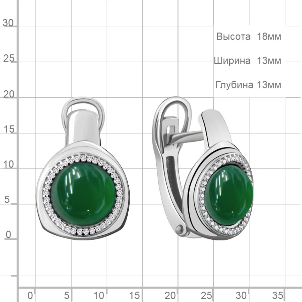 Серьги из серебра с агатами и фианитами