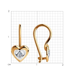 Серьги «Сердечки» из красного золота 585 пробы с фианитами