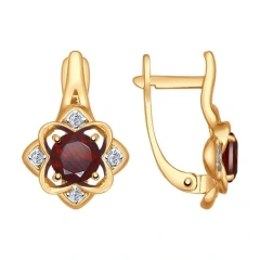 Серьги из красного золота с гранатами и фианитами