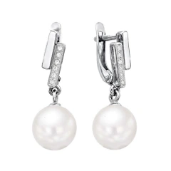 Серьги из серебра с жемчугом и фианитами