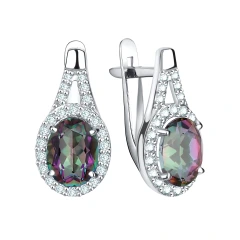 Серьги из серебра с фианитами и кварцем