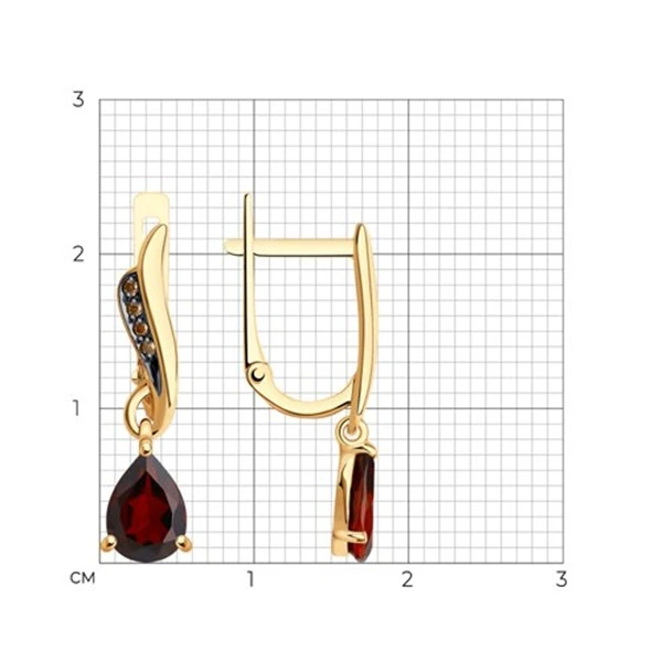 Серьги из красного золота с гранатами и фианитами
