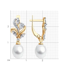 Серьги из красного золота с жемчугом и фианитами