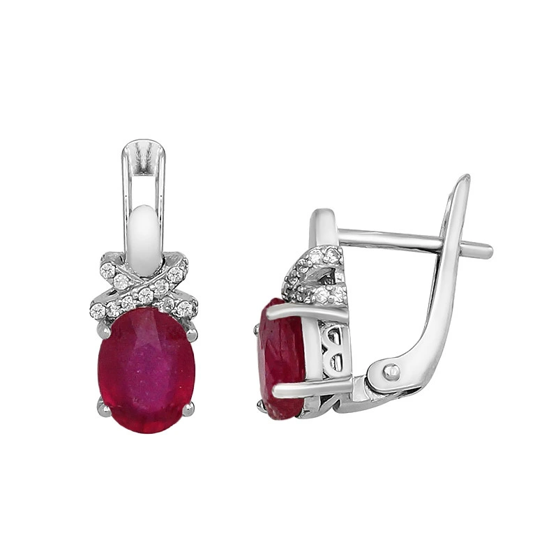 Серьги из серебра с корундами и цирконием