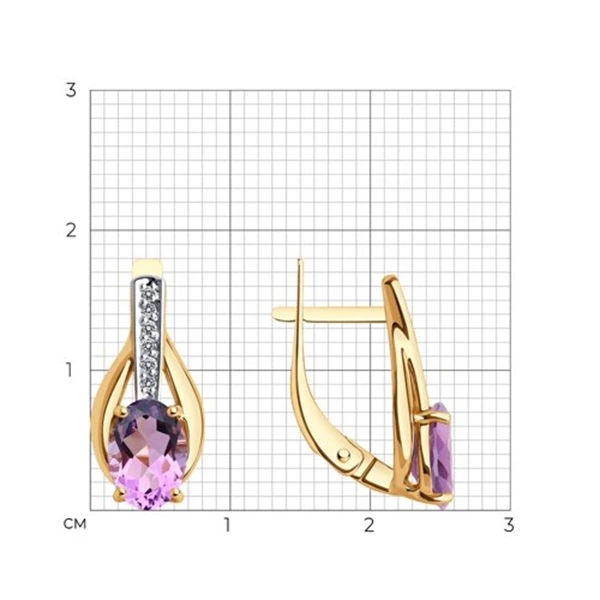 Серьги из красного золота с аметистами и фианитами