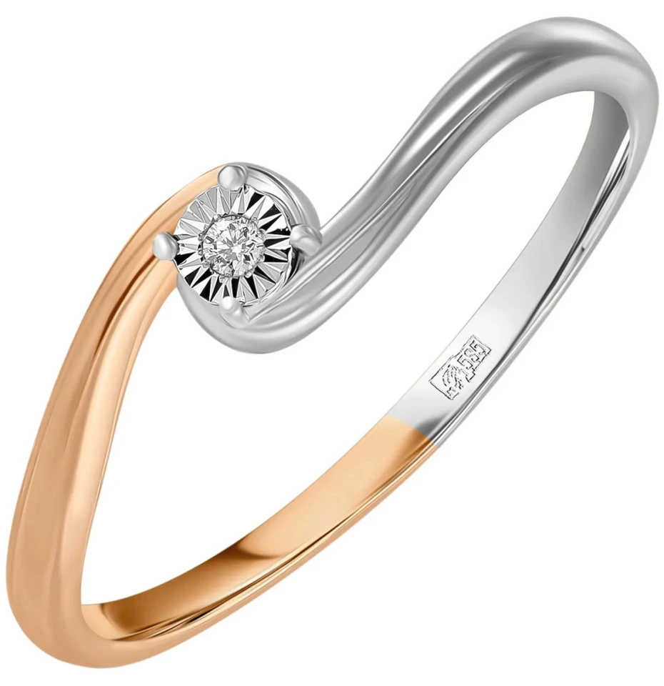 Кольцо из комбинированного золота с бриллиантом