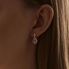Серьги из красного золота с аметистами и фианитами
