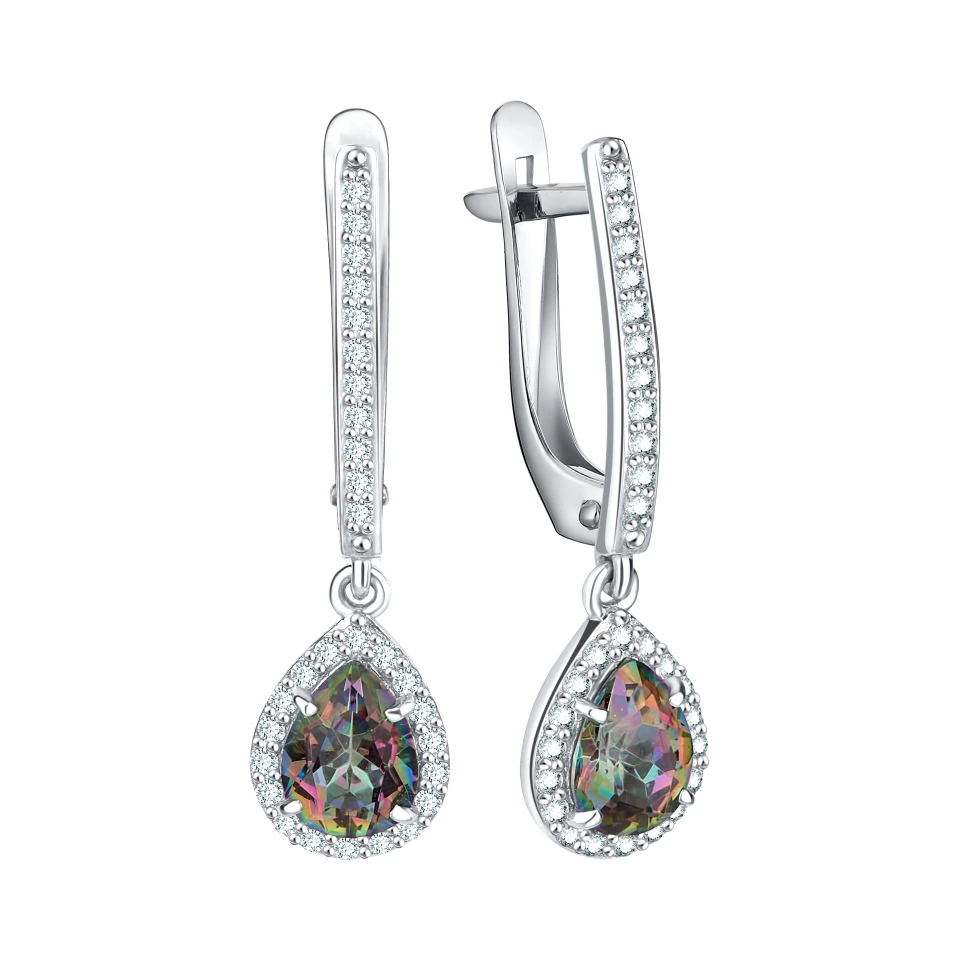 Серьги из серебра с фианитами и кварцем