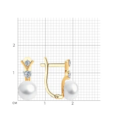 Серьги из красного золота с жемчугом и фианитами