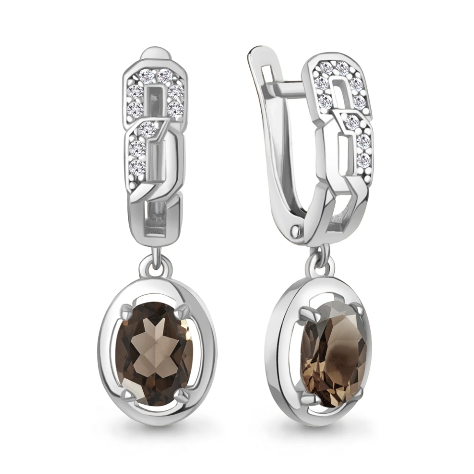 Серьги из серебра с кварцем и фианитами