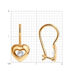 Серьги «Сердечки» из красного золота 585 пробы с фианитами