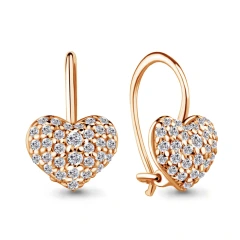 Серьги «Сердечки» из красного золота 585 пробы с фианитами