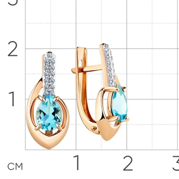 Серьги из красного золота с топазами и фианитами