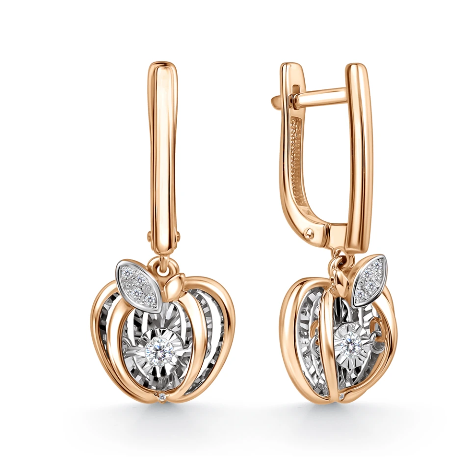 Серьги из красного золота с танцующим бриллиантом