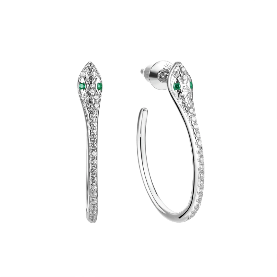 Серьги из серебра с фианитами в форме змеи