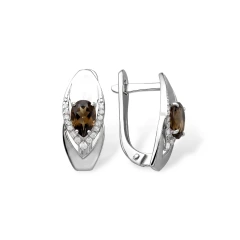 Серьги из серебра с раухтопазом и фианитами
