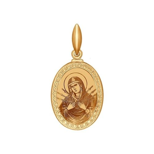 Иконка из красного золота с эмалью «Семистрельная Икона Божьей Матери»