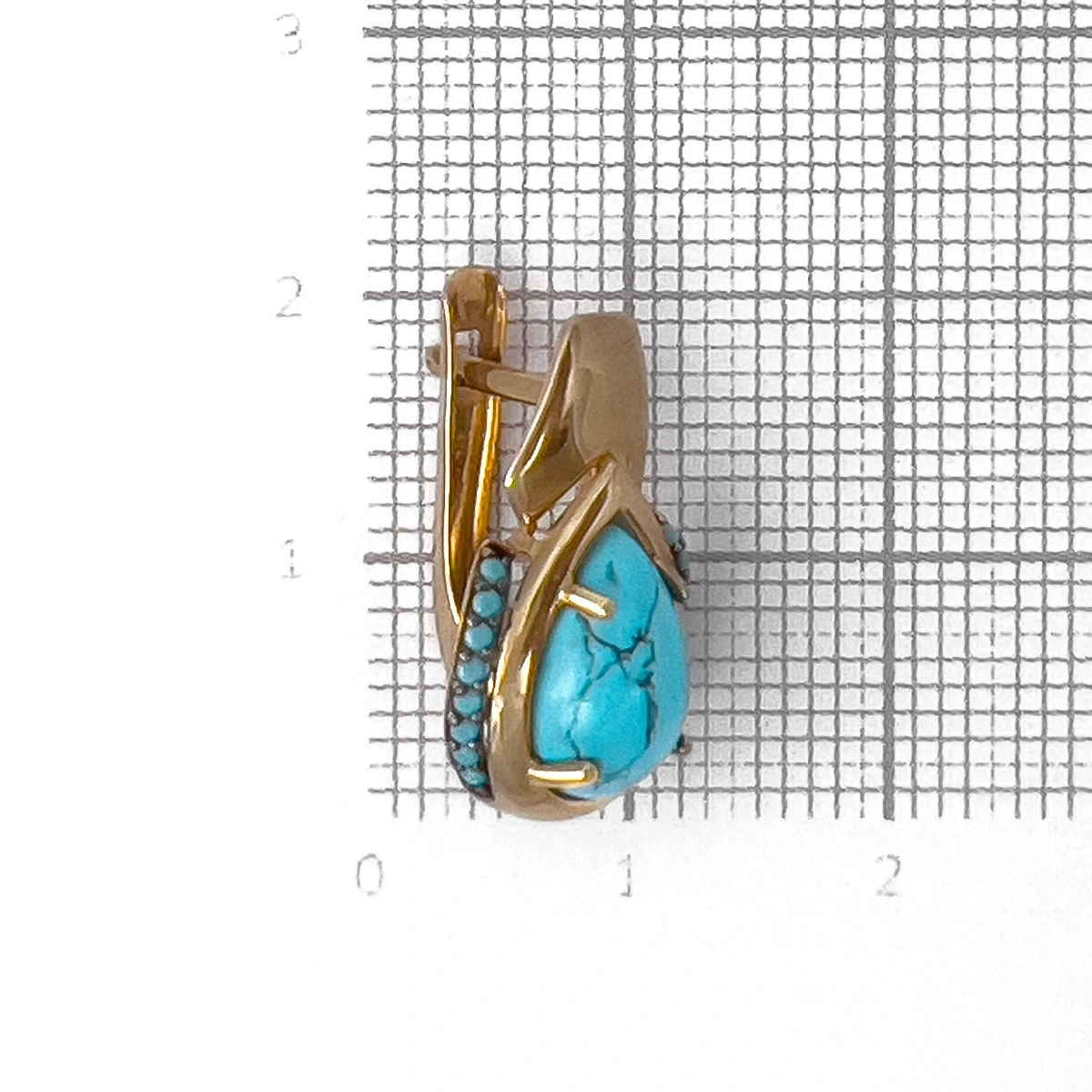 Серьги из красного золота с бирюзой и фианитами