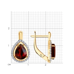 Серьги из красного золота с гранатами и фианитами