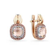 Серьги из красного золота с кварцем и фианитами