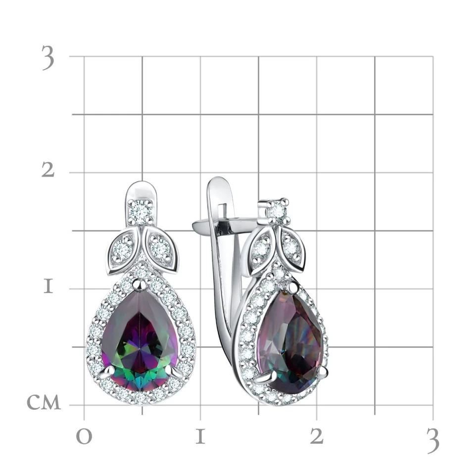 Серьги из серебра с кварцем и фианитами