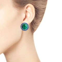 Серьги из серебра с малахитом и фианитами