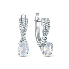 Серьги из серебра с лунным камнем и фианитами