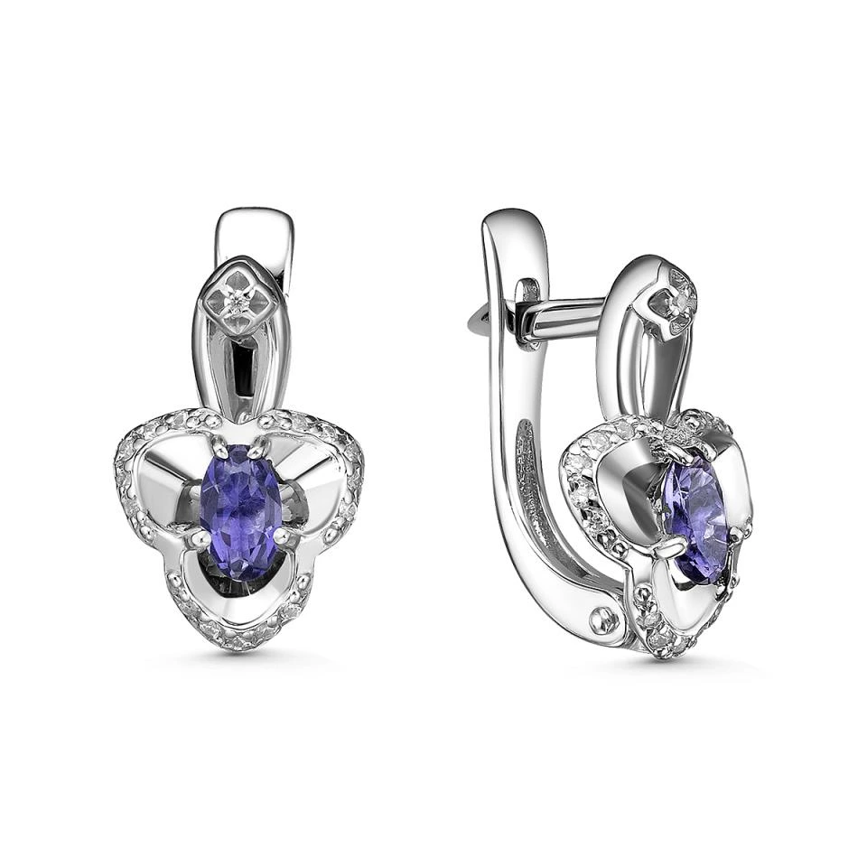 Серьги из серебра с иолитом и фианитами