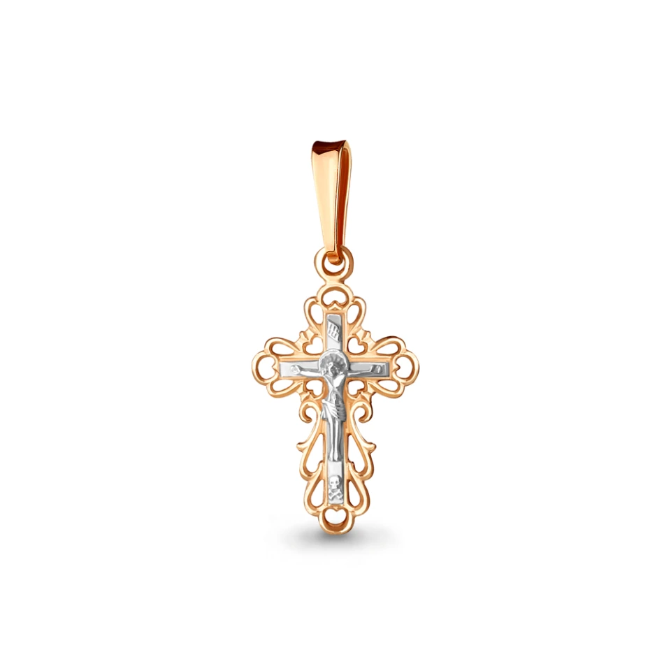 Крестик православный из комбинированного золота