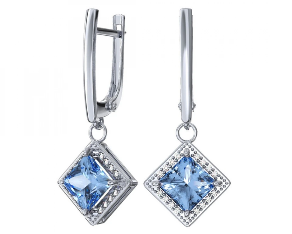 Серьги из серебра с кварцем и фианитами