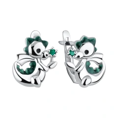 Серьги из серебра с фианитами и эмалью