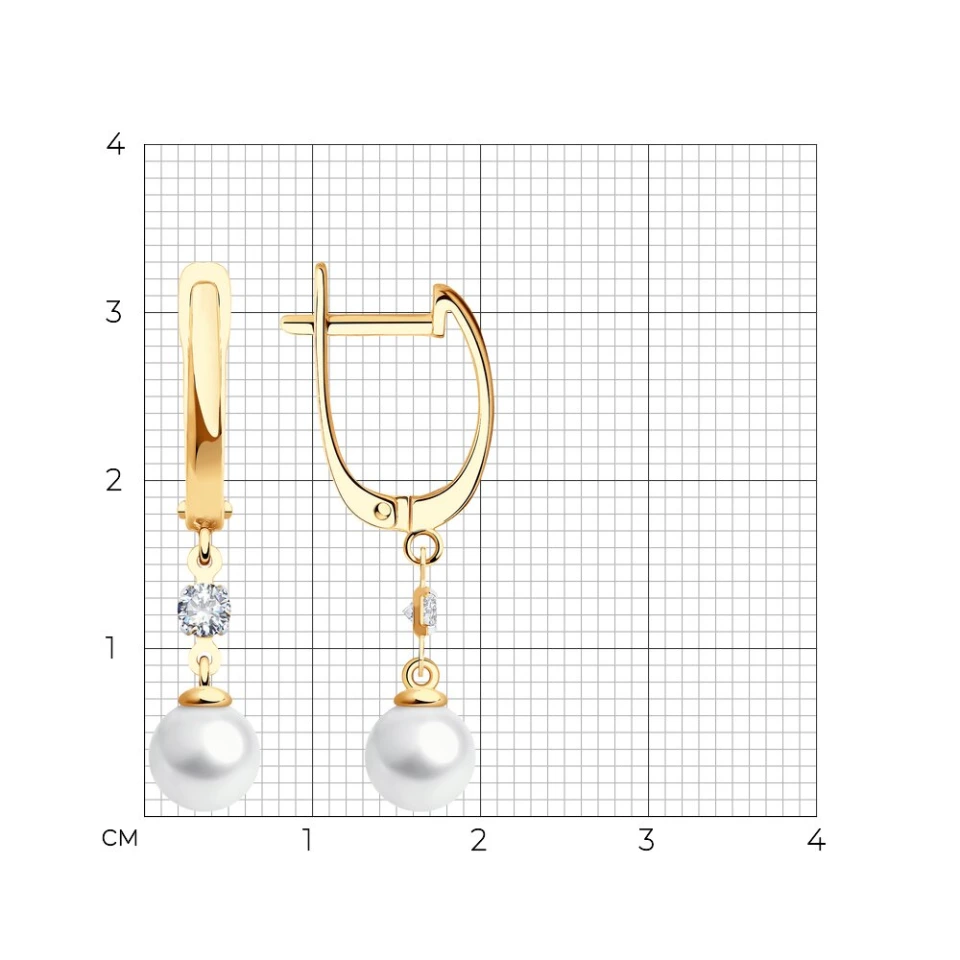 Серьги из красного золота с жемчугом и фианитами