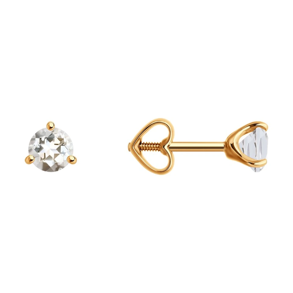 Серьги пусеты из красного золота с горным хрусталём
