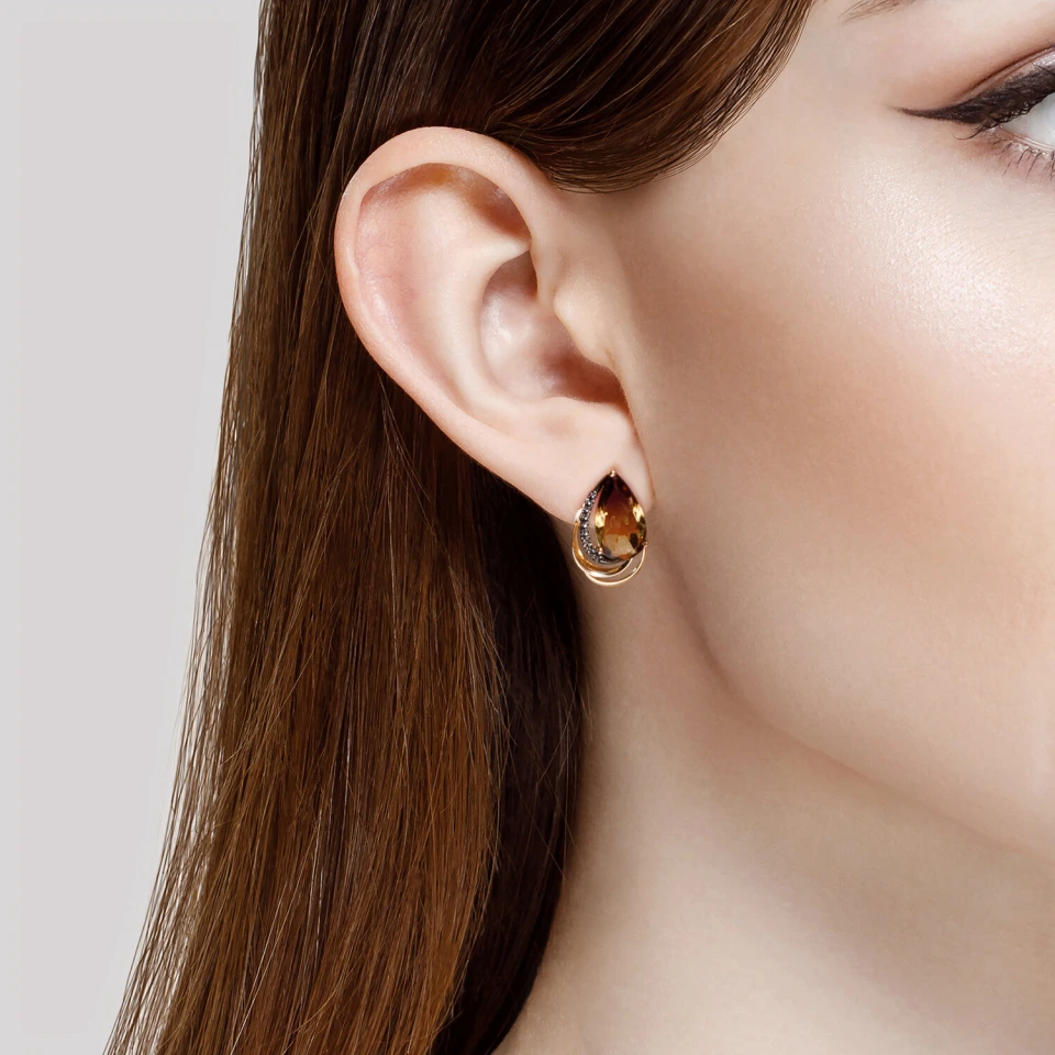 Серьги из красного золота 585 пробы с ситаллами и фианитами