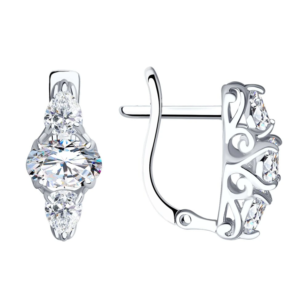 Серьги из серебра с фианитами