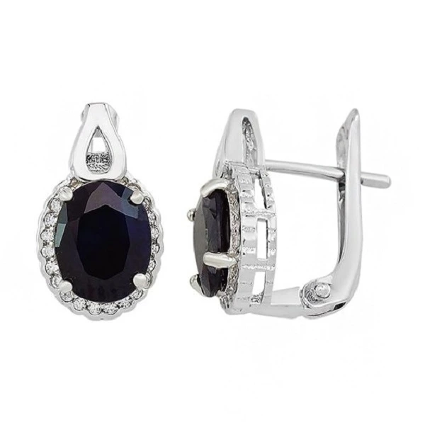 Серьги из серебра с корундами и цирконием