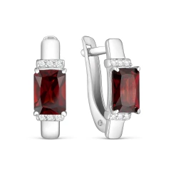 Серьги из серебра с гранатом и фианитами