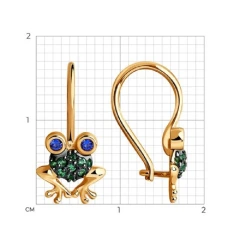 Серьги «Лягушки» из красного золота 585 пробы с фианитами