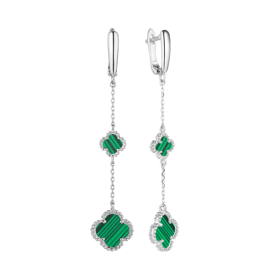 Серьги из серебра с искусственным малахитом