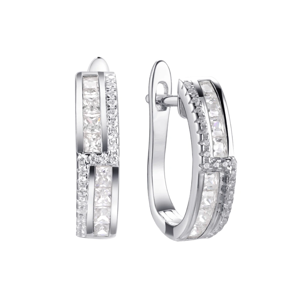 Серьги из серебра с фианитами