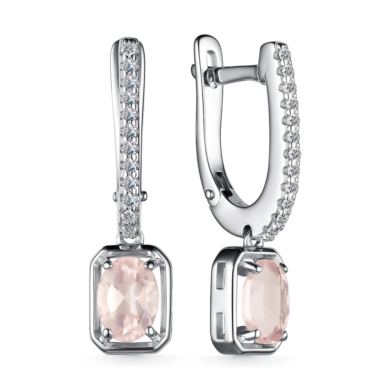 Серьги из серебра с кварцем и фианитами
