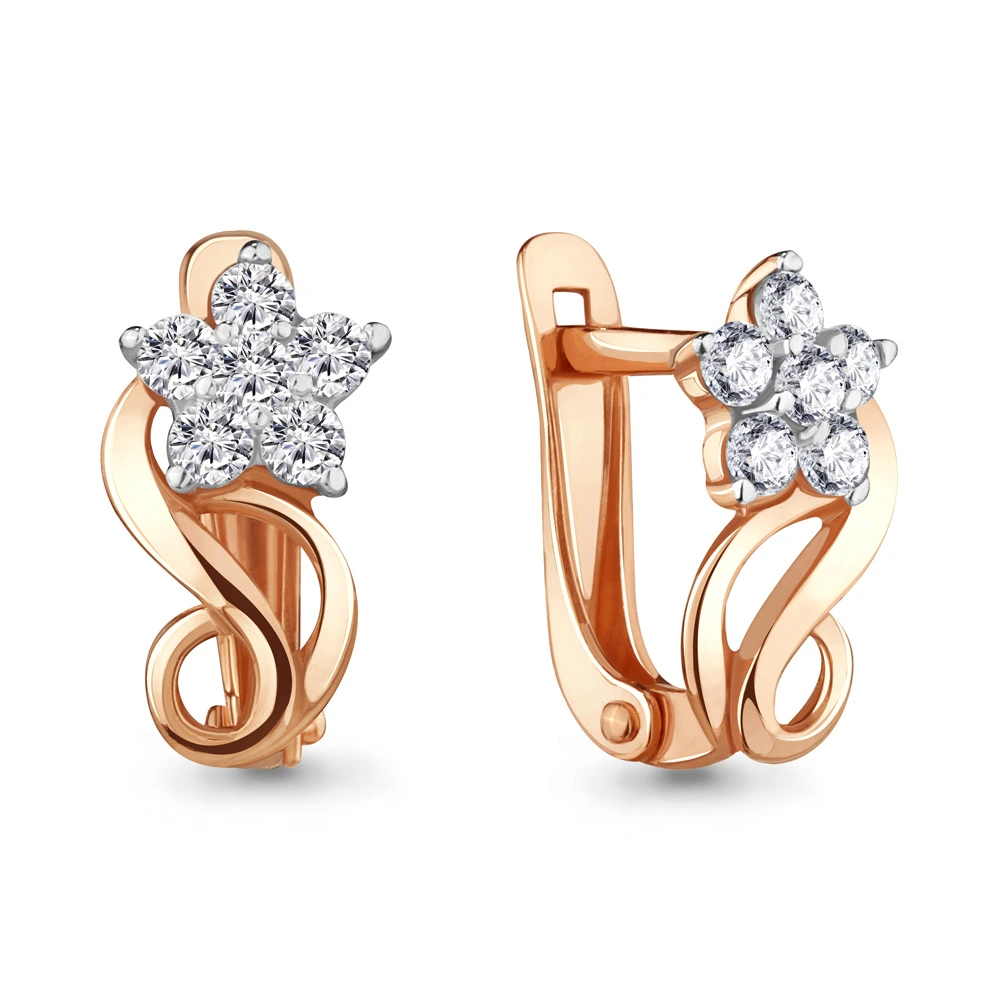 Серьги из красного золота 585 пробы с фианитами