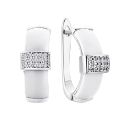 Серьги из серебра с керамикой и фианитами