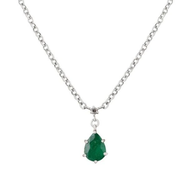 Колье из белого золота с изумрудом и бриллиантом