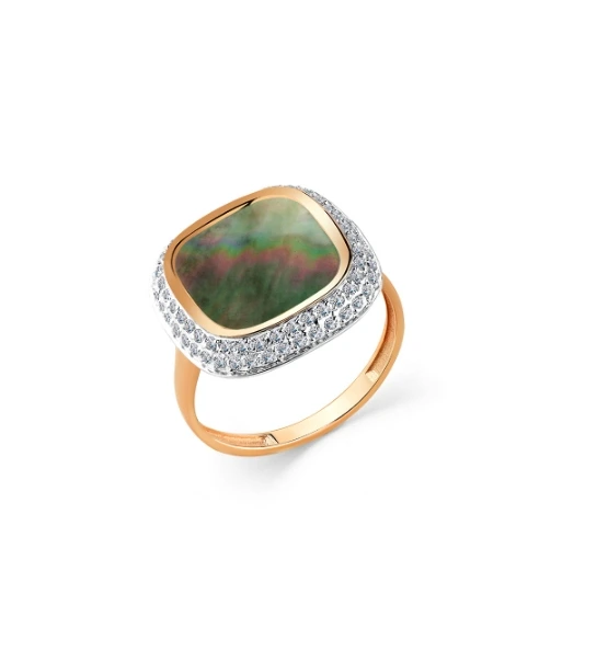 Кольцо из красного золота с фианитами и перламутром