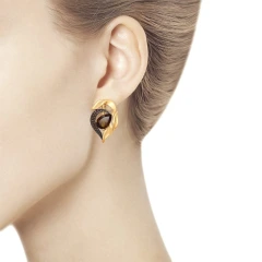 Серьги из красного золота с раухтопазом и фианитами
