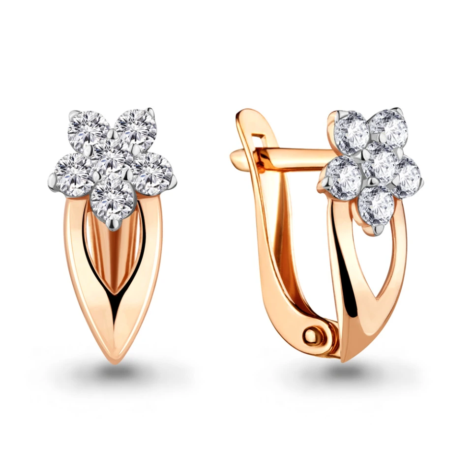 Серьги из красного золота 585 пробы с фианитами